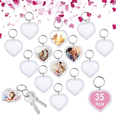 Afbeelding van foto sleutelhangers, 35 stuks hartvormige acryl blanco dubbelzijdige lege sleutelhangers voor ambachten, heldere met splitring, Transparant, Eén maat