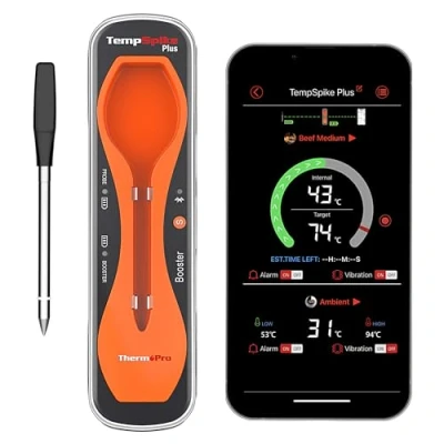 Afbeelding van ThermoPro TempSpike Plus Draadloze vleesthermometer met verbeterde ultradunne sonde, 180 m, bluetooth braadthermometer voor de buitengrill, rookoven, grillthermometer app BBQ en keuken