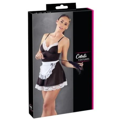 Afbeelding van Cottelli Collection Spannende Dienstmeisje Mini Jurk met Accessoire voor Ondeugende Spellen Maat L Zwart