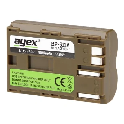 Afbeelding van ayex BP 511A accu voor Canon EOS 1D, 5D, 10D, 20D, 30D, 40D, 50D, D10, D20, D30, D60, 300D, Powershot G1, G6, Pro 1 etc. Duurzaam en betrouwbaar 100% compatibel