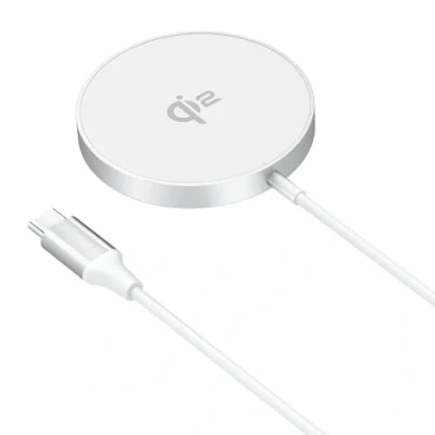 Afbeelding van MMOBIEL Magnetische Draadloze Oplader 15W Qi2 Gecertificeerd Oplaadpad voor Magsafe iPhone en Samsung Oplaadstation AirPods Galaxy Buds Qi Snellader Wit