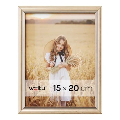 Afbeelding van WOLTU 1 Stuck Fotolijstje 15x20cm structuur in Houten en paneel glas,Goud 9426
