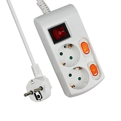 Afbeelding van Stekkerdoos met meerdere stopcontacten, 2 stopcontacten individuele schakelaar, 1,5 m, (2 stekkers)