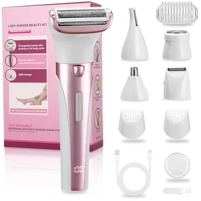 Afbeelding van scheerapparaat voor dames, 5 in 1 epilator intieme vrouwen, USB oplaadbaar, elektrisch damesscheerapparaat, met digitaal display, lichaam,