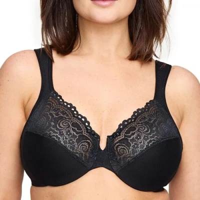 Afbeelding van Glamorise Vrouwen Plus Size Low Cut Wonderwire Lace Bra Onderdraad #1240, Zwart, 110B