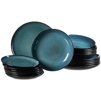 Afbeelding van Ritzenhoff &amp; Breker Bali Bordenset, 18 delig, combiservies met kleurverloop, 6 x eet /soep en dessertborden, Scandinavisch design reactief glazuur, aardewerk, blauw