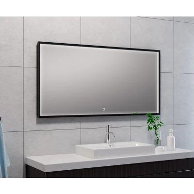 Afbeelding van Wiesbaden Avi spiegel rechthoek met LED, dimbaar en spiegelverwarming 120 x 60 cm mat zwart