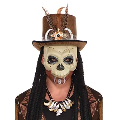 Afbeelding van Amscan 847441 55 Halfworm doodsschedel, 1 stuk, Eén maat voor volwassenen, beige zwart skeletgezicht met schilderij, accessoires Halloween en carnaval, kostuum, verkleedkostuum