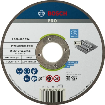 Afbeelding van Bosch Accessoires Doorslijpschijf recht Expert for INOX AS 46 T BF, 125 mm, 22,23 2,0 mm 1 stuks 2608600094