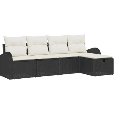 Afbeelding van vidaXL 5 delige ligbed set met kussens zwart poly rattan