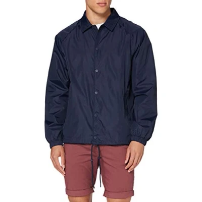 Afbeelding van Build Your Brand Herenjas met drukknoopsluiting en kraag Coach Jacket, windbreaker voor mannen verkrijgbaar in vele kleuren, maten XS 5XL, navy, L
