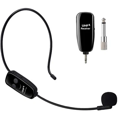 Afbeelding van PELLOR draadloze UHF microfoon, professionele oplaadbare headset, spraakversterker, kopgemonteerde voice versterker met ontvanger