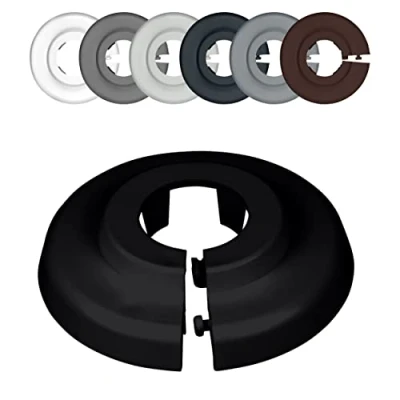 Afbeelding van FUX Verwarmingsbuis rozetten, enkel, 6 stuks, verschillende maten, buisafdekking, afdekrozetten voor buizen van radiatoren, polypropyleen in speciale kleuren (15 mm, diepzwart RAL 9005)