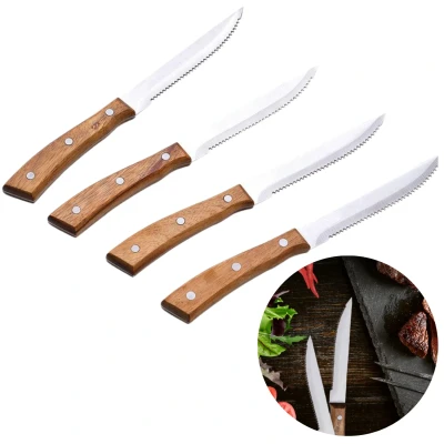 Afbeelding van Cheqo® RVS Steakmessen Set Messenset Kartelmessen Tafelmessen BBQ Messen Vleesmessen Steakmessenset Vaatwasserbestendig 4 Stuks 23.5 cm