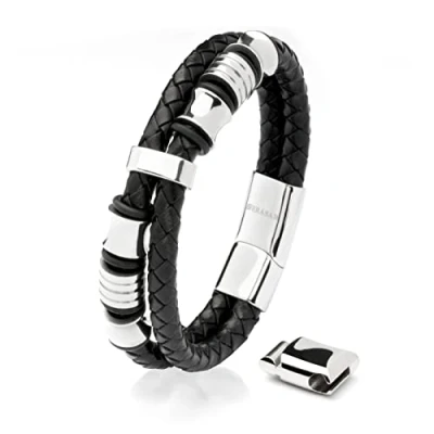 Afbeelding van SERASAR 23cm Zilver Lederen Armband voor Heren Leren Mannen Mannenpolsband Cadeau Idee Herenarmband Sieraden Vlechtarmband Wikkelarmband Ketting Men Man Leather Bracelet Gift