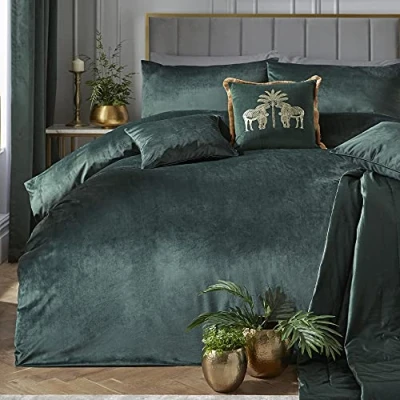 Afbeelding van Laurence Llewelyn Bowen Montrose smaragdgroen fluwelen dekbedovertreksets kingsize beddengoed maat (220 x 230 cm) luxe zacht donkergroen