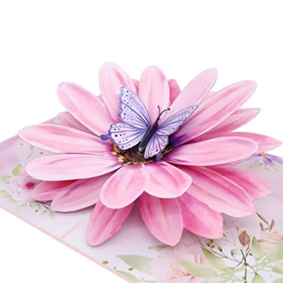 Afbeelding van MOKIO® Pop Up Bloemenkaart Bloem met Vlinder 3D Cadeaukaart voor Verjaardag, Pensioen of als Waardebon, Bloemenwenskaart envelop