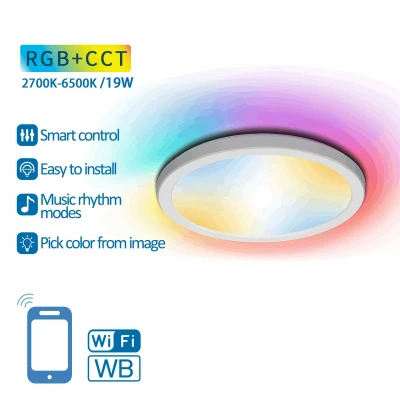 Afbeelding van Plafondlamp Ø 24cm WiFi RGB+CCT 2700K 6500K RGB warmwit daglichtwit LED 19W=150W gloeilamp
