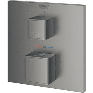 Afbeelding van Grohe grohtherm cube inbouwmengkraan opbouwdeel hoofd hand thermostaat eengreeps 2 weg omstelinrichting hard graphite geborsteld 24154al0