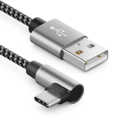 Afbeelding van deleyCON 1m USB A naar C Kabel Stekker 90 Schuin Oplaadkabel voor iPhone 15 16 Pro Max Samsung S24 S23 S22 Pixel iPad MacBook Air Tablets Switch PS5