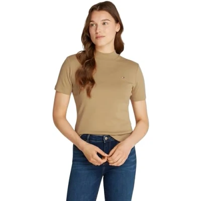 Afbeelding van Tommy Hilfiger SLIM CODY CROP MOCK Tshirt basic safari, Dames, Maat: XL, Safari