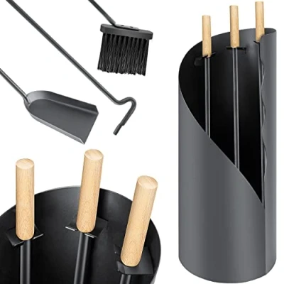 Afbeelding van KESSER® Openhaardset 4 delige haardaccessoires modern design, gecoat, hoogwaardige haardset uit delen: bezem, schep, pookhaak, standaard stalen roestvrijstalen handgrepen, antraciet