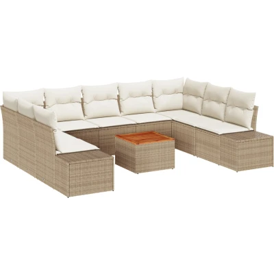 Afbeelding van vidaXL 10 delige Tuin Sofa Set met Kussens Beige Poly Rattan Acacia