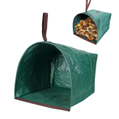 Afbeelding van Riisoyu tuinafvalzak, 150 liter, tuinzak met handgrepen, stabiel, opvouwbaar, robuust, corrosiebestendig, van polypropyleenweefsel voor loofval, tuinafval en groen snijden