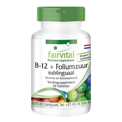 Afbeelding van Fairvital B12 tabletten met foliumzuur sublinguaal 90 snelle opname via het mondslijmvlies