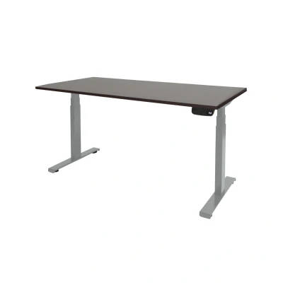 Afbeelding van Dextro plus zit/sta 180x90cm, electrisch hoogte verstelbare werkplek, T poot frame. Frame kleur aluminium (RAL9006) en blad Logan eiken.