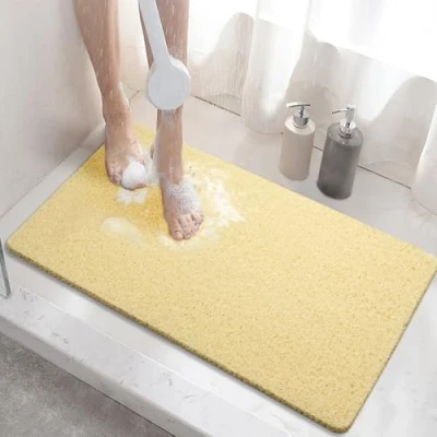 Afbeelding van HITSLAM douchemat antislip, 60 x 40 cm antislip badmat met afvoer, zachte PVC loofah voor bad, sneldrogende badkamer, beige