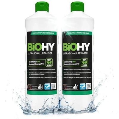 Afbeelding van BiOHY Ultrasone reiniger (2 x 1l Fles) intensieve en milde reiniging van glazen, goud, munten sieraden CONCENTRATE voor ultrasoonbad (Ultraschallreiniger)