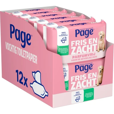 Afbeelding van 1+1 gratis: 12x Page Vochtig Toiletpapier Sensitive 38 stuks