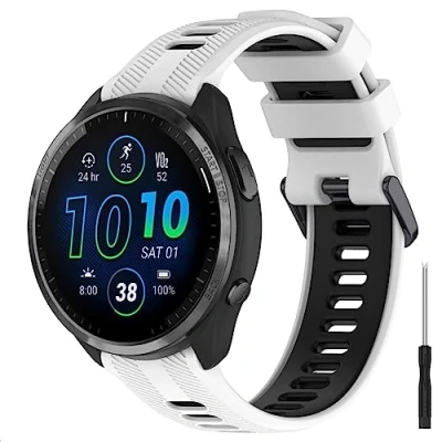 Afbeelding van GIOPUEY band compatibel met Garmin Forerunner 965/955/945/745, zachte TPU horlogeband, vervanging van de [kleurstiksels ontwerp] wit/zwart