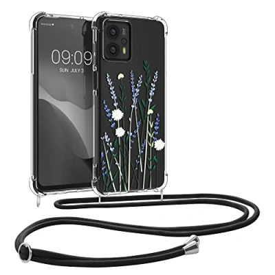 Afbeelding van kwmobile telefoonhoesje compatibel met Motorola Moto G23 / G13 Hoesje Case koord In lavendel/groen/transparant Bloemstengels Lavendel