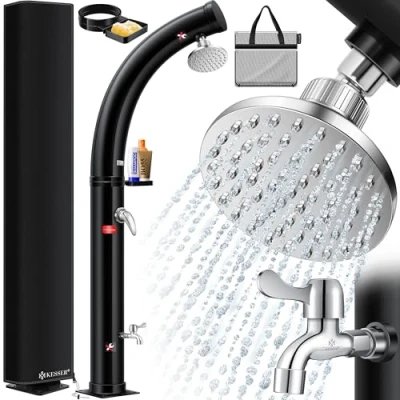 Afbeelding van KESSER® Buitendouche zonneenergie Tuindouche Solar 35 Liter Warm Water max. 60C Zonnedouche Camping Douche inclusief Beschermhoes Geïntegreerde metalen douchebak en tuinslang aansluiting, Zwart