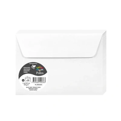 Afbeelding van Clairefontaine 50036C verpakking met 20 zelfklevende enveloppen, formaat C6 (11,4 x 16,2 cm) 120 g/m² kleur: wit uitnodiging en overeenstemming pollen serie premium papier glad