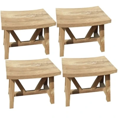 Afbeelding van Set van 4 Stool voetenbank teak