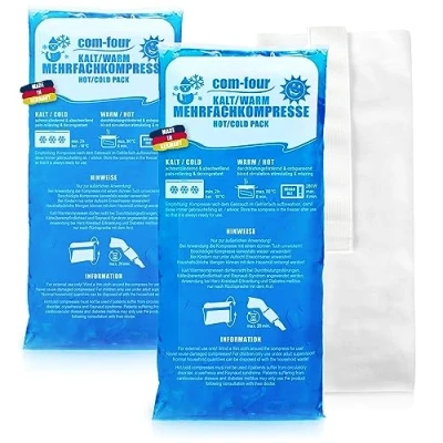 Afbeelding van com four® 2x grote meervoudige kompressen met premium herbruikbare fleece hoes, koude en warme gel coolpack, beschermhoes elastische band, 29 x 12 cm Made in Germany