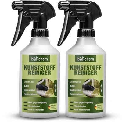 Afbeelding van Bio chem kunststofreiniger, 2 x 500 ml, pvc reiniger, rookgeurverwijderaar, nicotineverwijderaar, krachtreiniger voor kunststof ramen, raamframes, radiatoren, tuinmeubelen, enz.