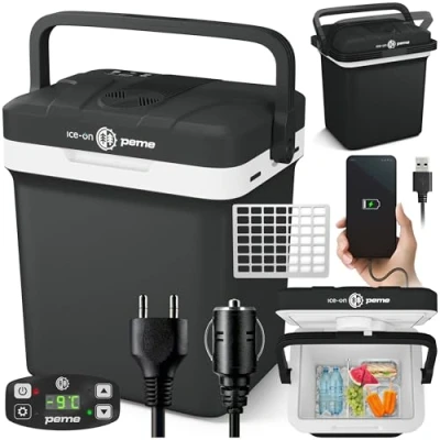 Afbeelding van PEME Essential Elektrische Koelbox, 22,9 liter, 12V, 220/230 Volt AC/DC, Aansluiting voor Auto en Camping, thermo elektrisch Frigobox grafiet