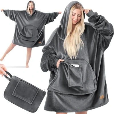 Afbeelding van KESSER® Hoodiedeken, knuffeldeken met mouwen, dekentrui, veelzijdige draagbare deken om aan te trekken, voor dames en heren, sweatshirt, warme knuffeltrui, volwassenen, zachte mouwdeken,