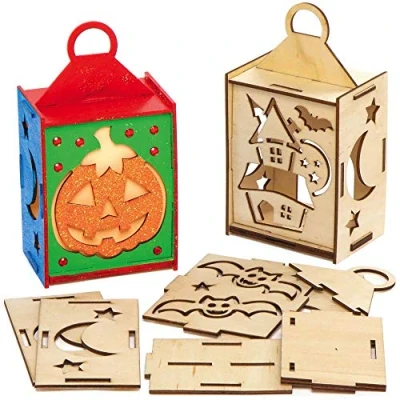 Afbeelding van Baker Ross AX241 Halloween Houten Lantaarn Kits Pack van 3, Houtwerk voor kinderen om in te kleuren, decoreren en weer geven tijdens Trick of Treat Seizoen
