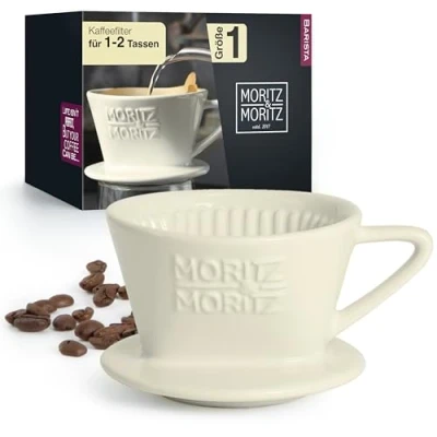 Afbeelding van Caffé Italia Permanent Koffiefilter Handfilter Koffie met Uitstekende Aromarijke Koffiesmaak Porselein Koffiefilterhouder in Maat 1 voor 2 Koppen Wit