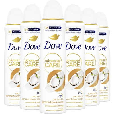 Afbeelding van 6x Dove Deodorant Spray Advanced Care Coconut&amp;Jasmine Flower 150 ml
