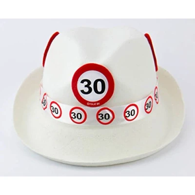 Afbeelding van Folat 30 Jaar Verkeersbord Trilby Hoed Wit