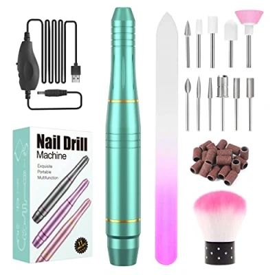 Afbeelding van elektrische nagelvijlen, Professionele nagelboor voor acryl nagels Gel, lage trillingsveilig, 20000 RPM verstelbare snelheid E bestand, Mini Manicure Pedicure Set met 11 boren nagel Beginner Tech