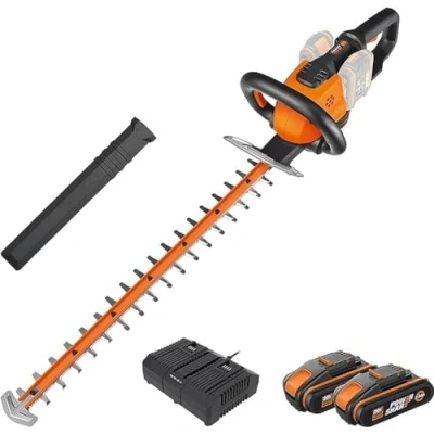 Afbeelding van WORX WG284E accu 40V (2x20V) elektrische heggenschaar met dubbele snijbladen voor gelijkmatige sneden incl. beschermkoker, 40 V