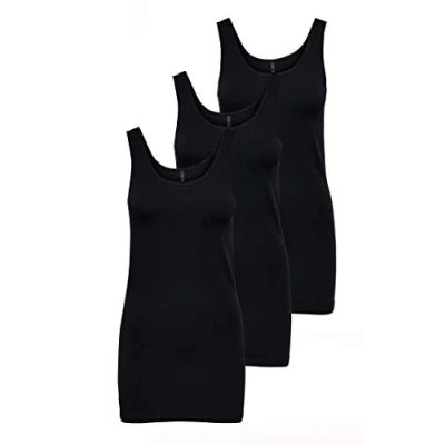 Afbeelding van ONLY Dames Onllive Love Long Tank Noos Top, zwart (3 x zwart), XL