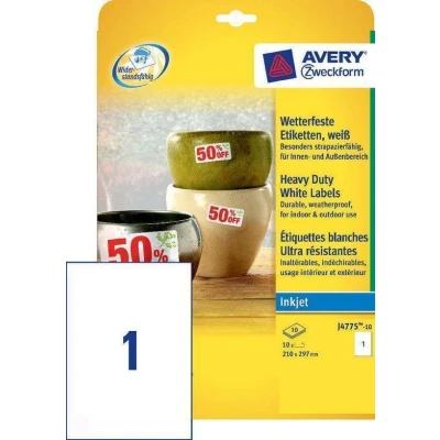 Afbeelding van Avery weerbestendige etiketten ft 210 x 297 mm (b h), 10 stuks, 1 per vel etiket